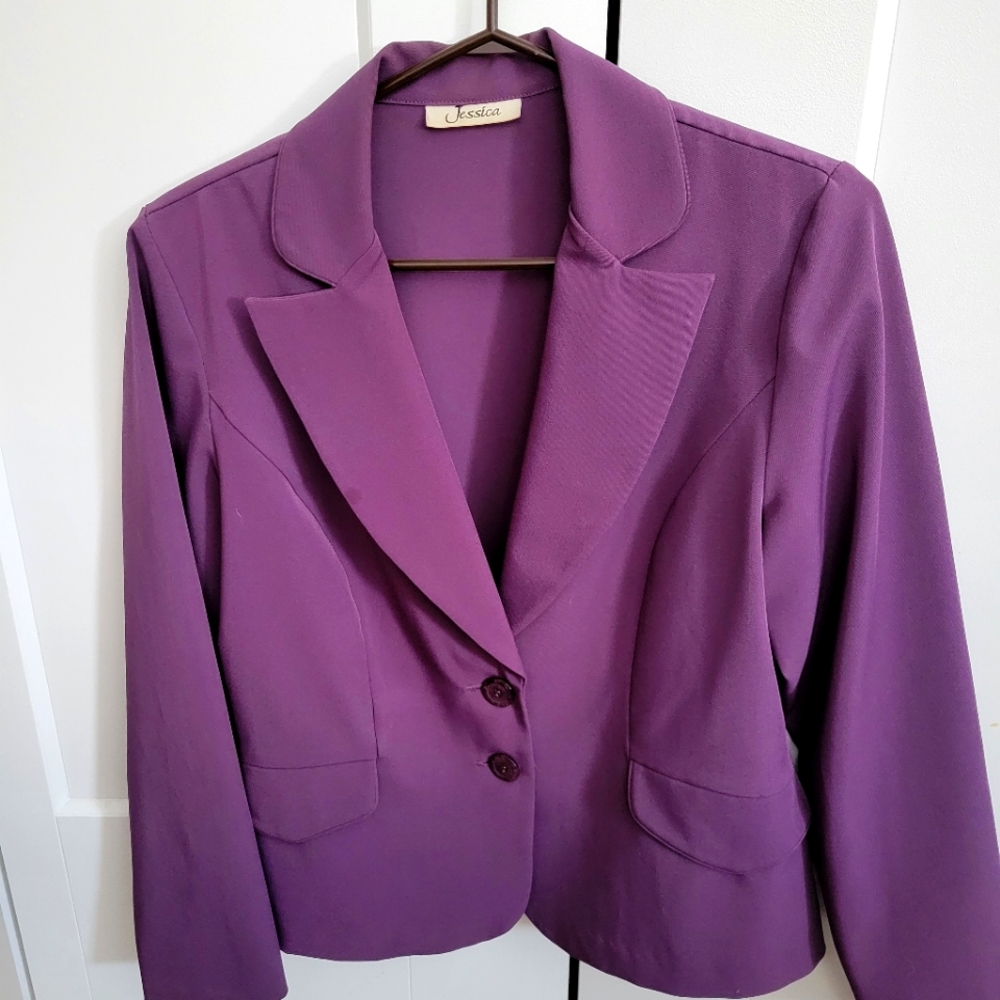 Purple Half-Button up Blazer W/Shoulder Pads